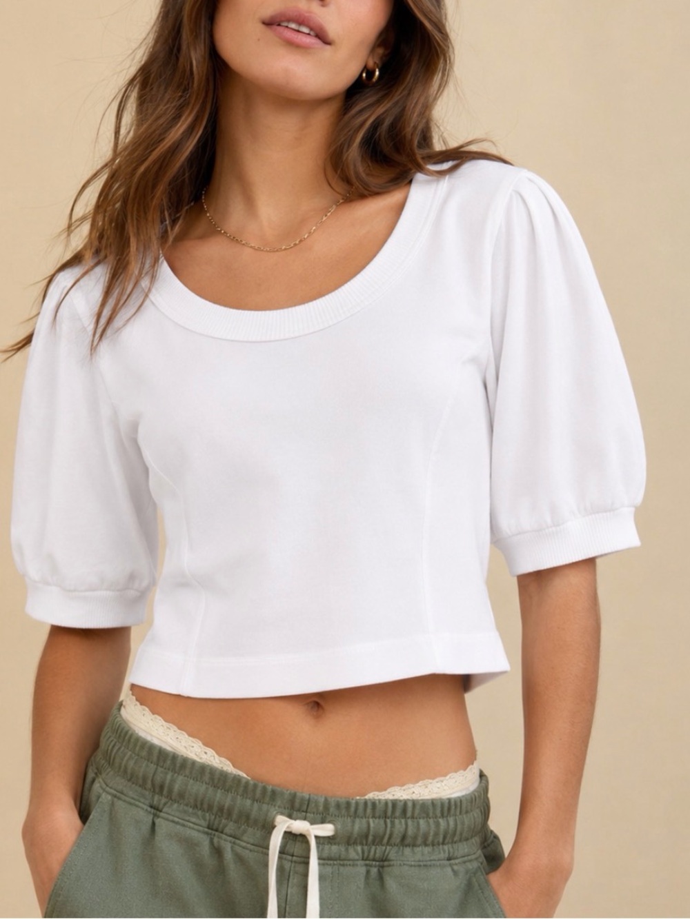 NWT aerie White Puff Sleeve Cropped Scoop Neck Top